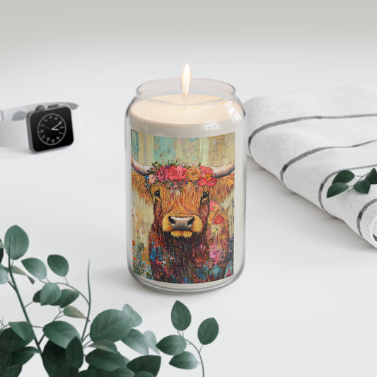 Highland Cow Scented Soy Candles with Floral Cow Design, Cozy Home Decor, Perfect Gift for Farmhouse Lovers