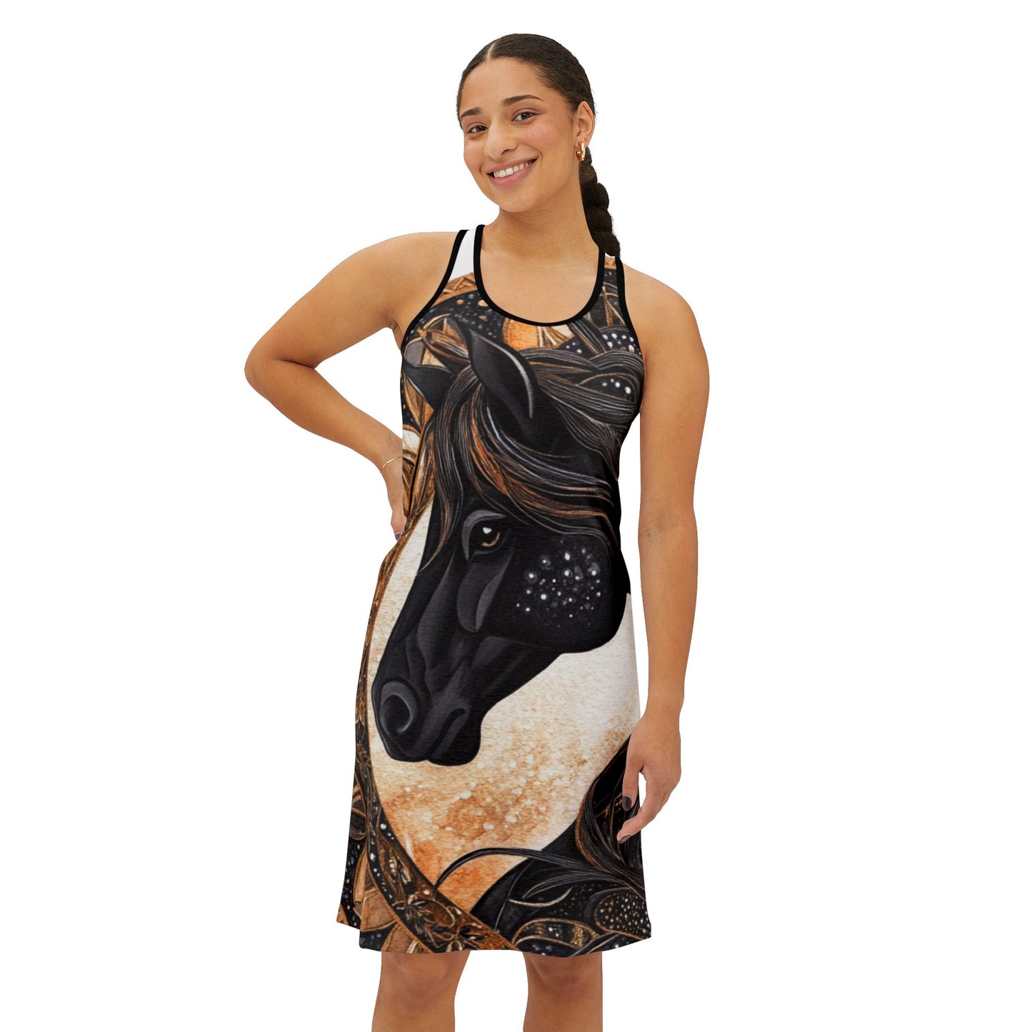Bohemian Horse Print Racerback Dress, Summer Fashion, Animal Lover Gift, Casual Dress, Outdoor Festival Wear