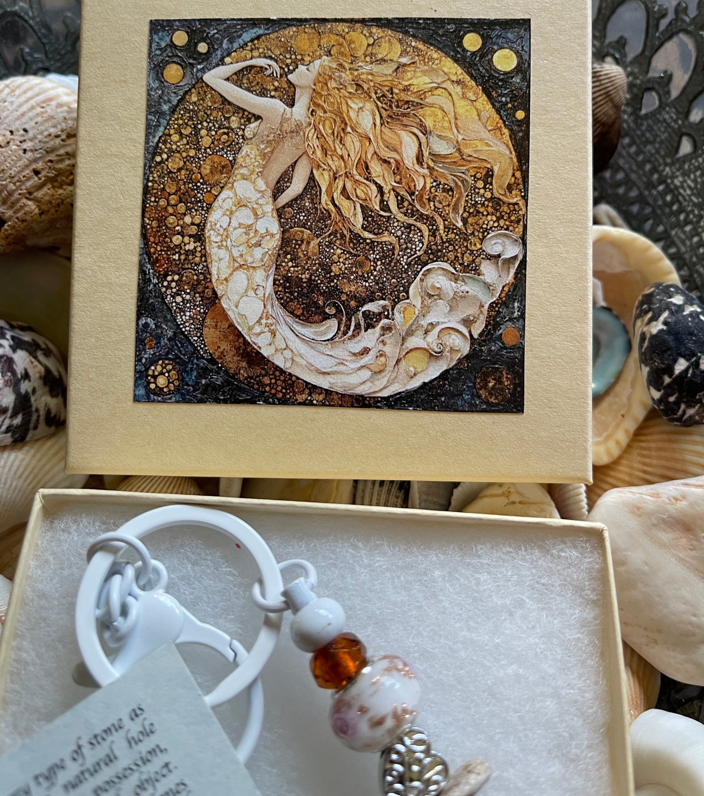 Czech Glass Bead and Stone Keychain with Mermaid Gift Box