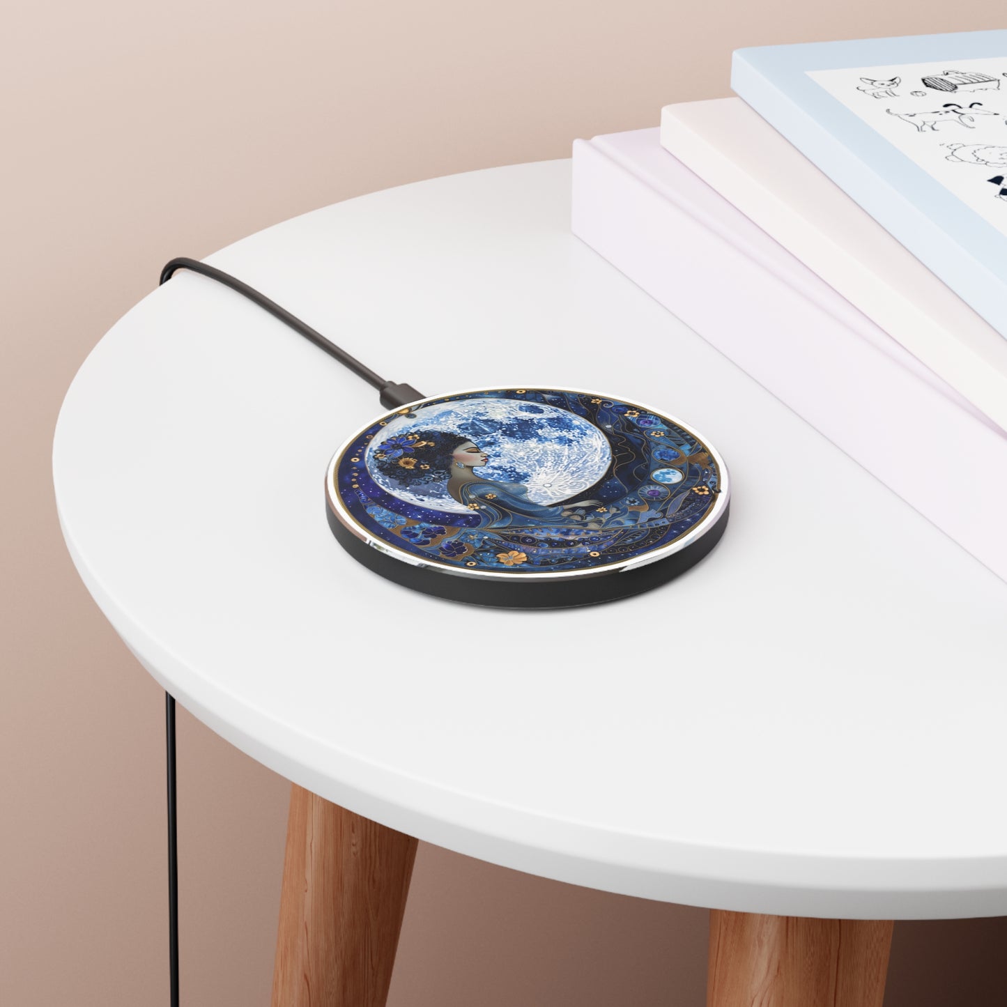 Blue Moon Goddess Wireless Charger Celestial Moon Design, Galaxy Decor, Unique Gift for Tech Lovers, Home Office, Astrological Theme