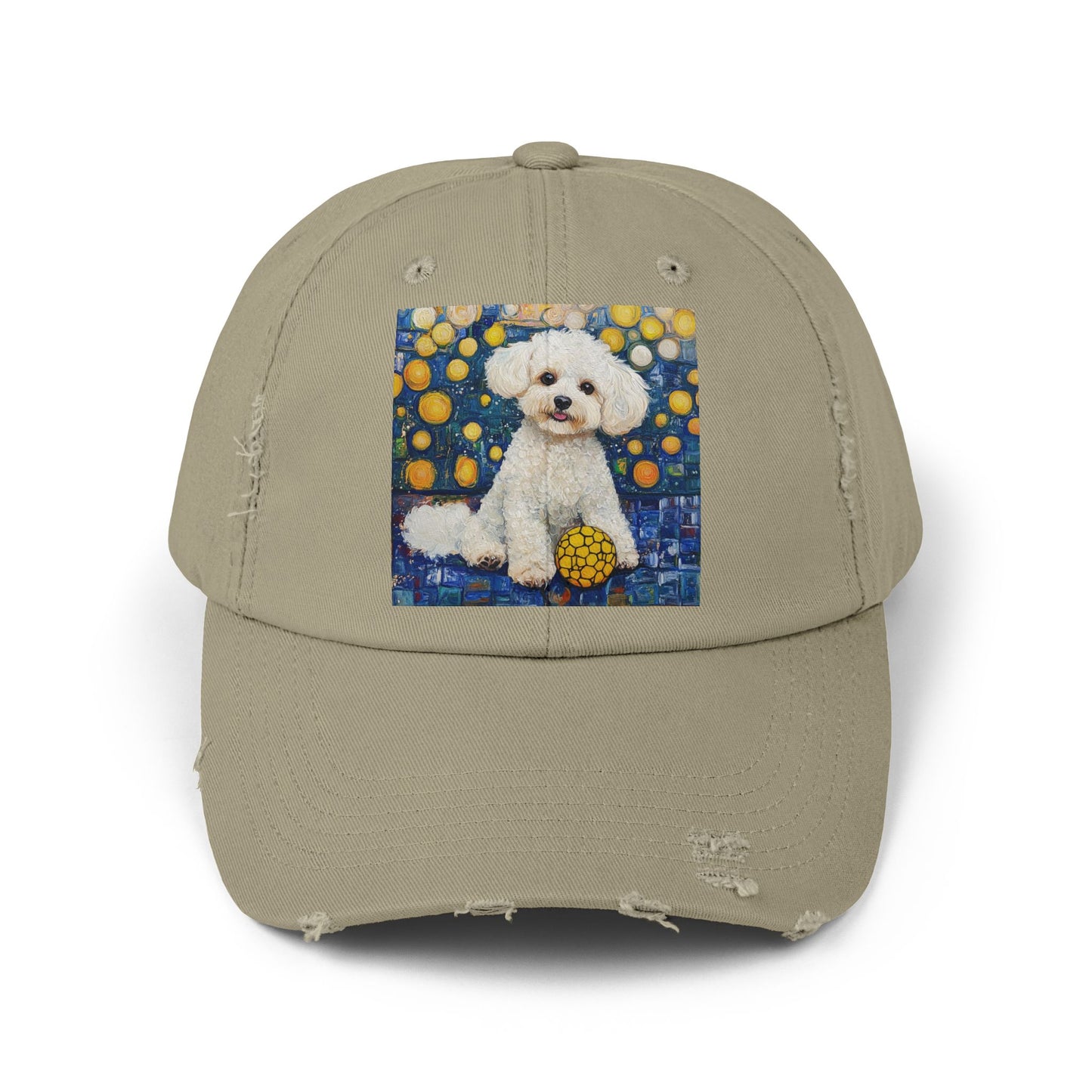 Bichon Frise Pickleball Unisex Distressed Cap with Adorable Dog Art | Pet Lover Gift, Casual Fashion, , Dog Mom Hat, Unique Dog Gift
