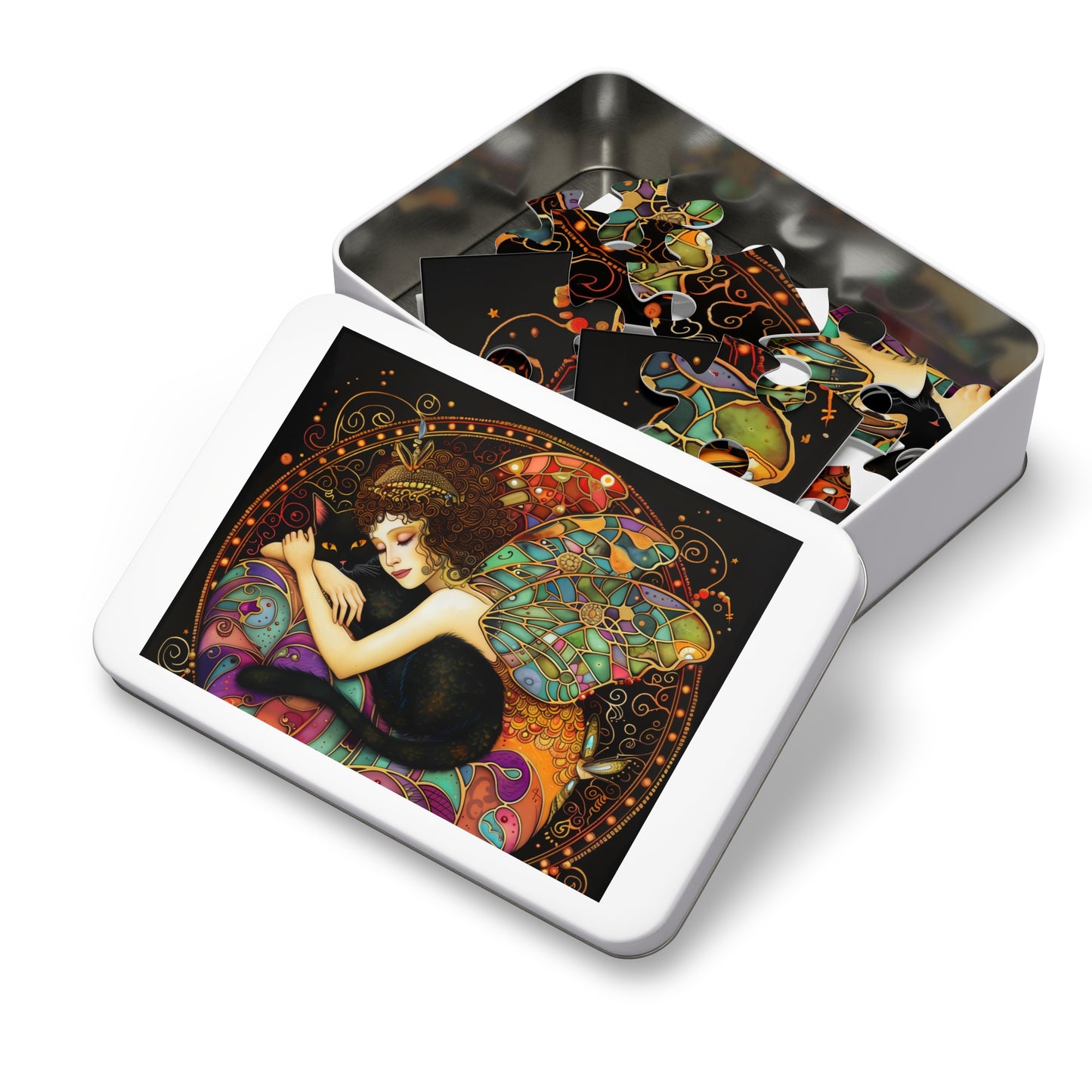 Sleeping Fairy with Black Cat Jigsaw Puzzle