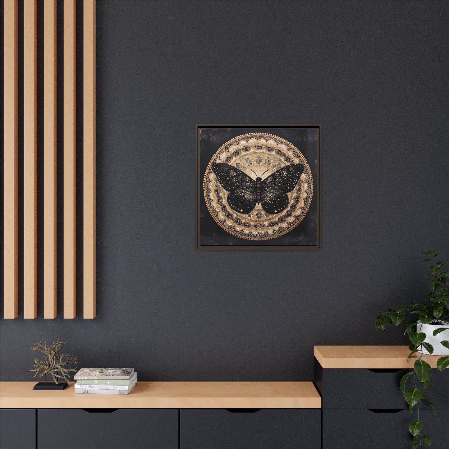 Black Moth Mandala Matte Canvas Framed | Wall Art