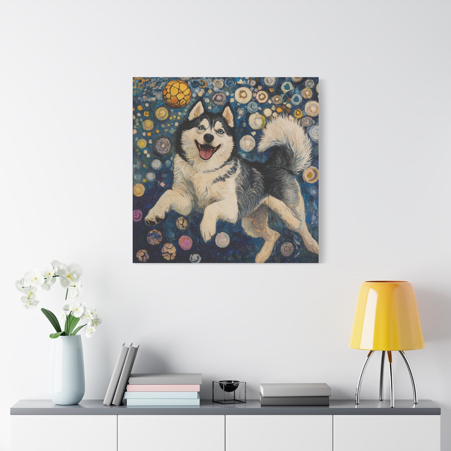 Joyful Husky Canvas Art, Pet Wall Decor, Dog Lovers Gift, Home Decoration, Animal Art, Husky Portrait