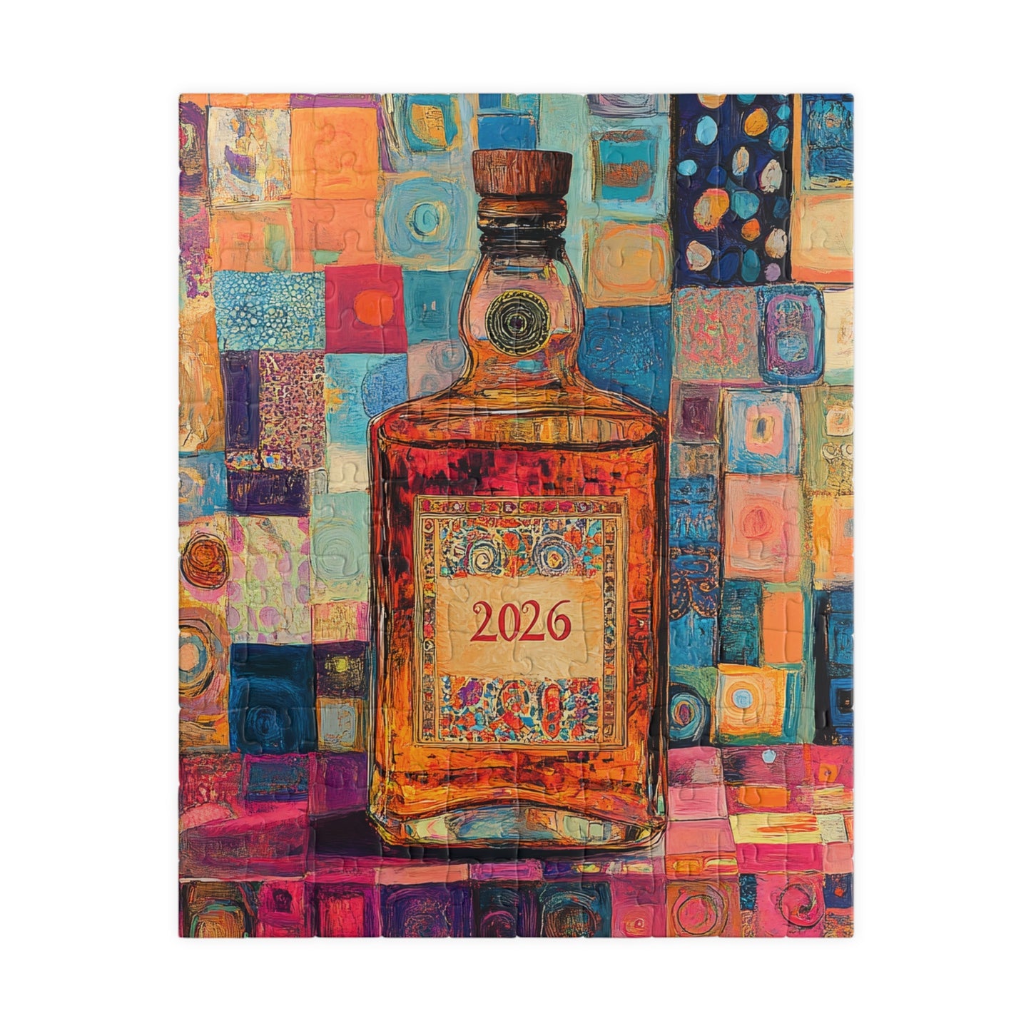Happy New Year 2026 Tequila Bottle 2026 Puzzle Colorful Abstract Liquor Bottle Artwork