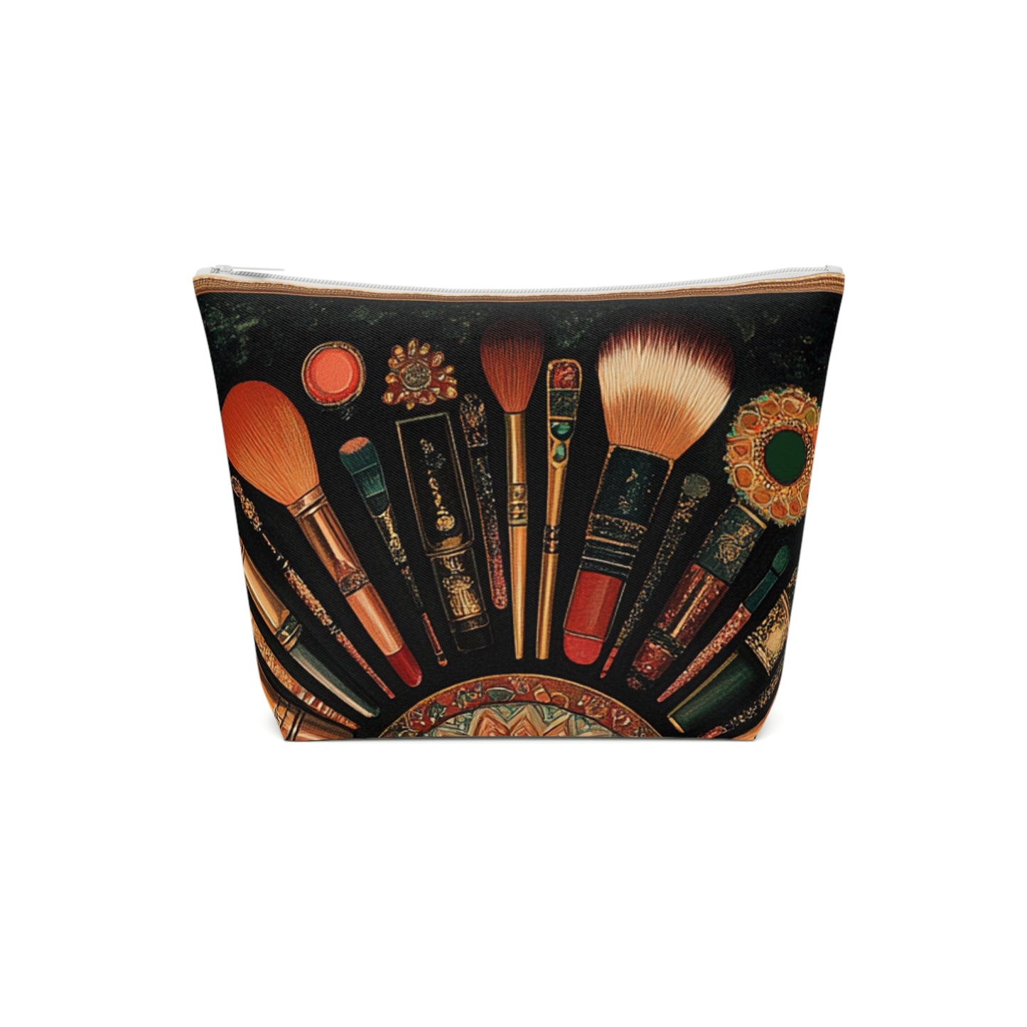 Artistic Vintage Look Makeup Bag, Bohemian Cosmetic Pouch, Travel Toiletry Case, Gift for Beauty Lovers, Vintage Brush Design