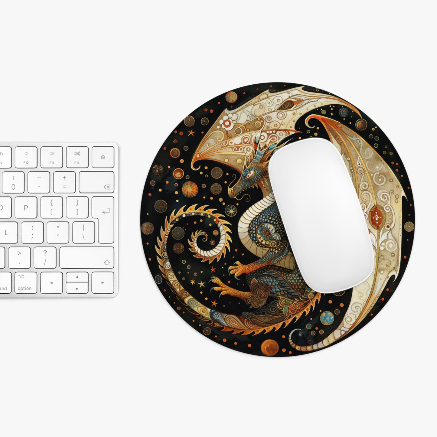 Golden Celtic Dragon Mouse Pad | Round Fantasy Desk Mat