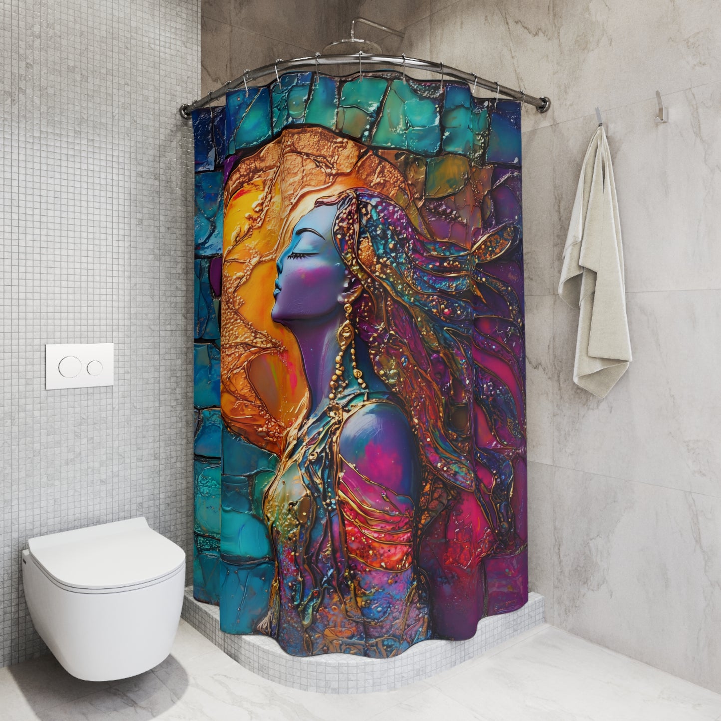 Goddess "Spirited" Shower Curtain, Bohemian Bath Decor, Colorful Shower Curtains for Relaxing Spaces, Ethereal Bathroom