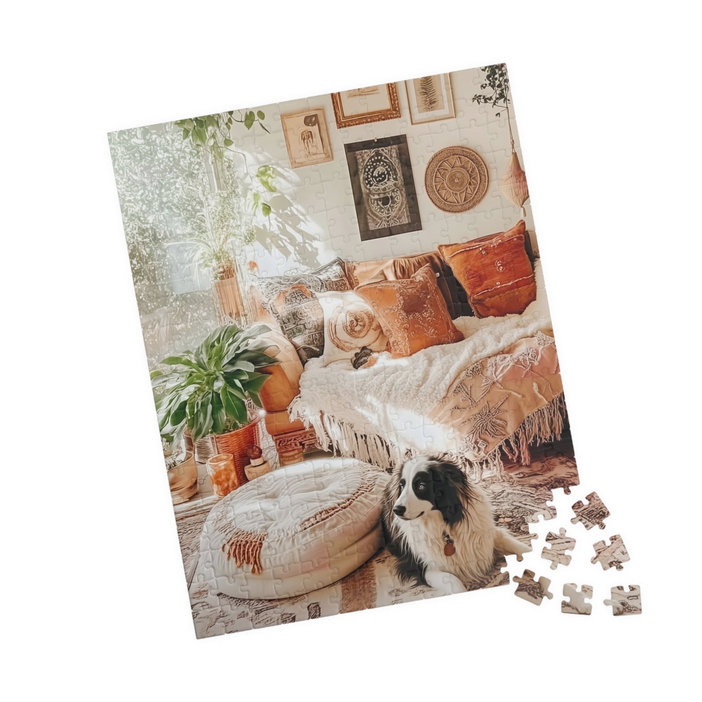 Cozy Boho Living Room Australian Shepherd Puzzle