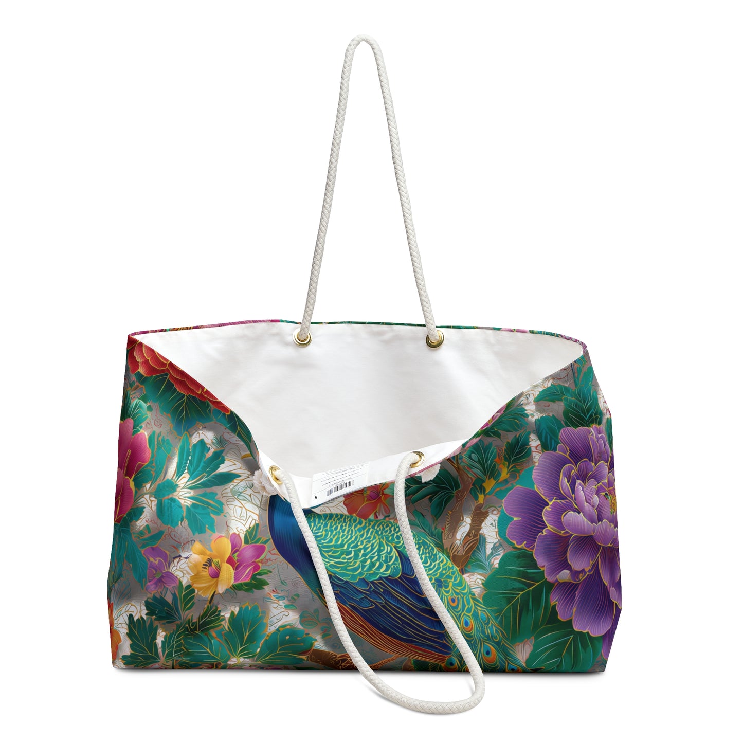 Chino Peacock Floral Weekender Bag  Vibrant Botanical Peacock Tote