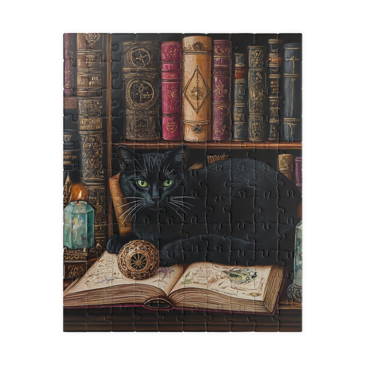 Black Cat on Books Puzzle | Library Cat Jigsaw Puzzle