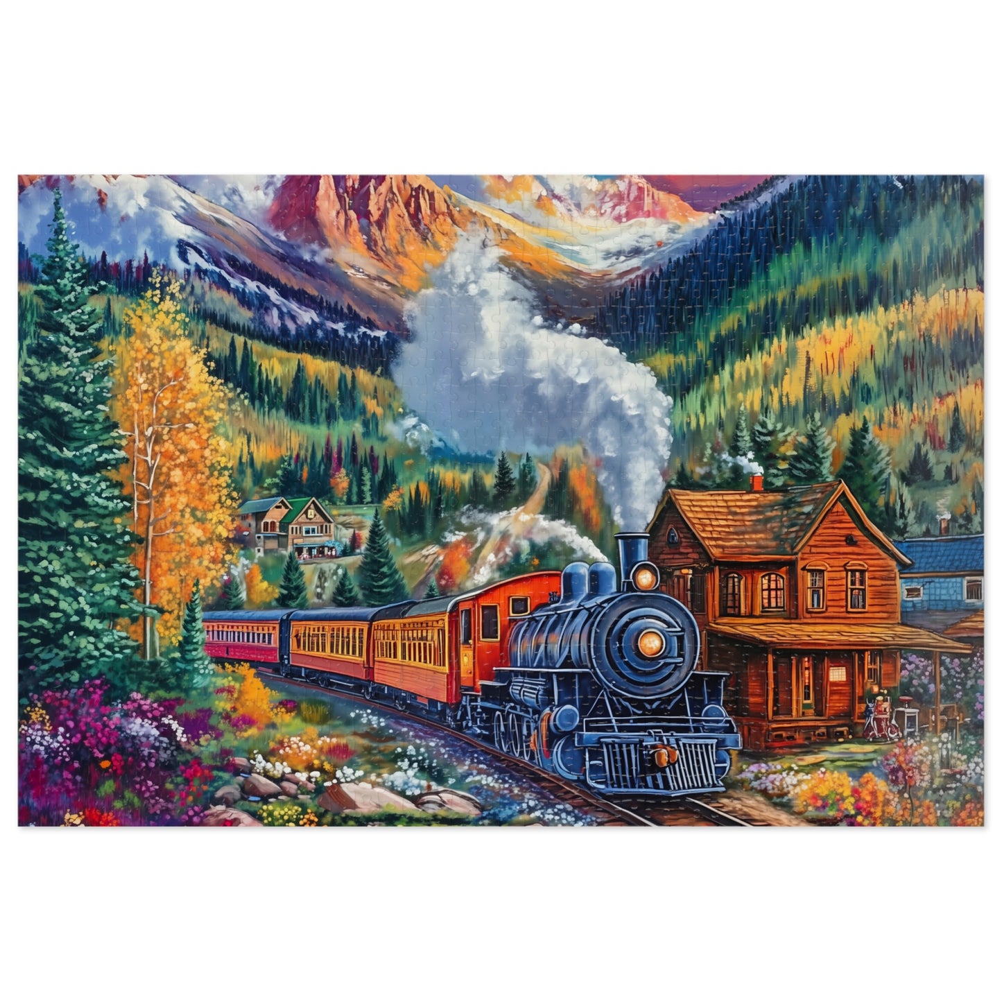 Scenic Mountain Steam Train Jigsaw Puzzle with Tin | 500pc Colorado Landscape Puzzle