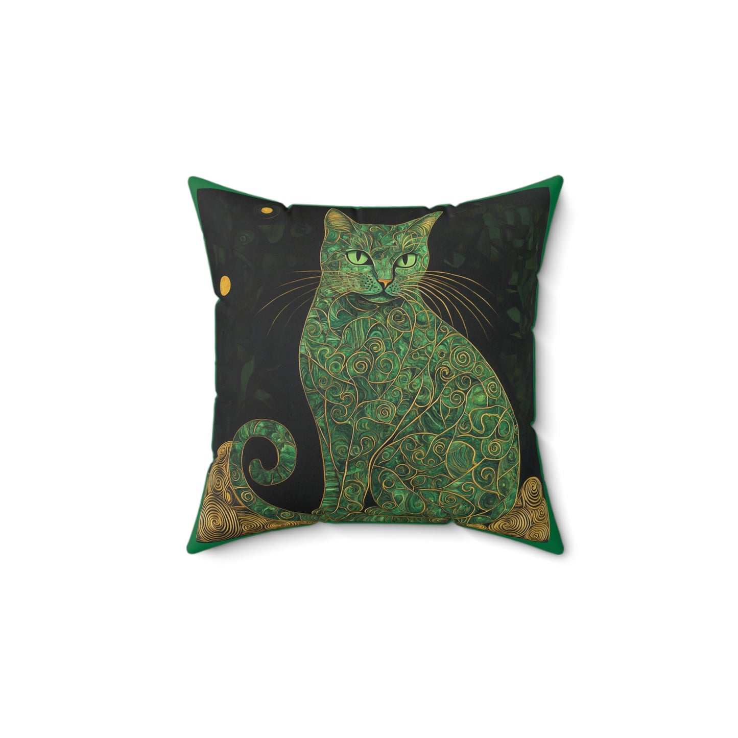 Crystal Cat Collection Malachite Cat Faux Suede Square Pillow, Cat Lover Home Decor, Cozy Accent Cushion
