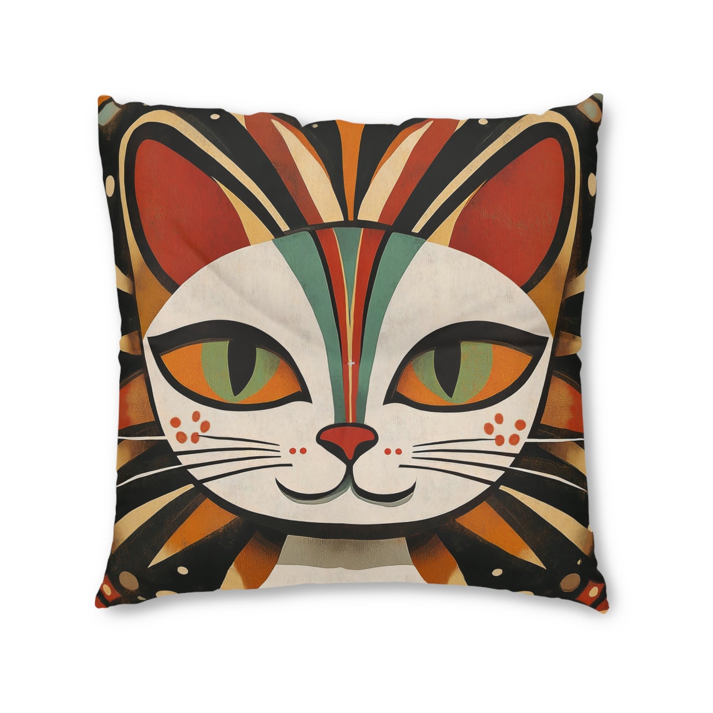 Retro Mid Century Modern Colorful Cat Face Tufted Floor Pillow | Square