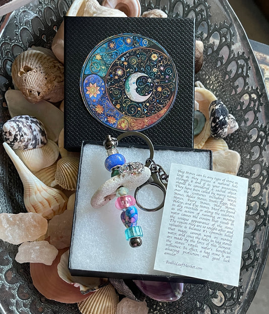 Colorful Beaded Keychain with Cosmic Design and Moon Charm
