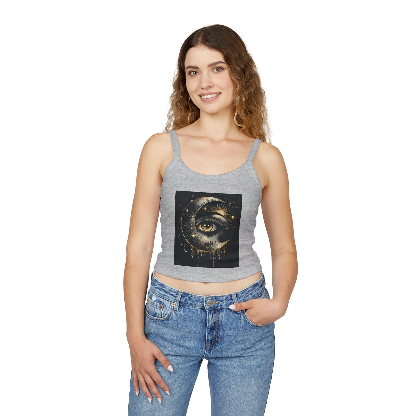 Celestial Eye Spaghetti Strap Tank Top, Astrology Tank, Boho Summer Fashion, Festival Wear, Cute Layering Top, Gift for Her