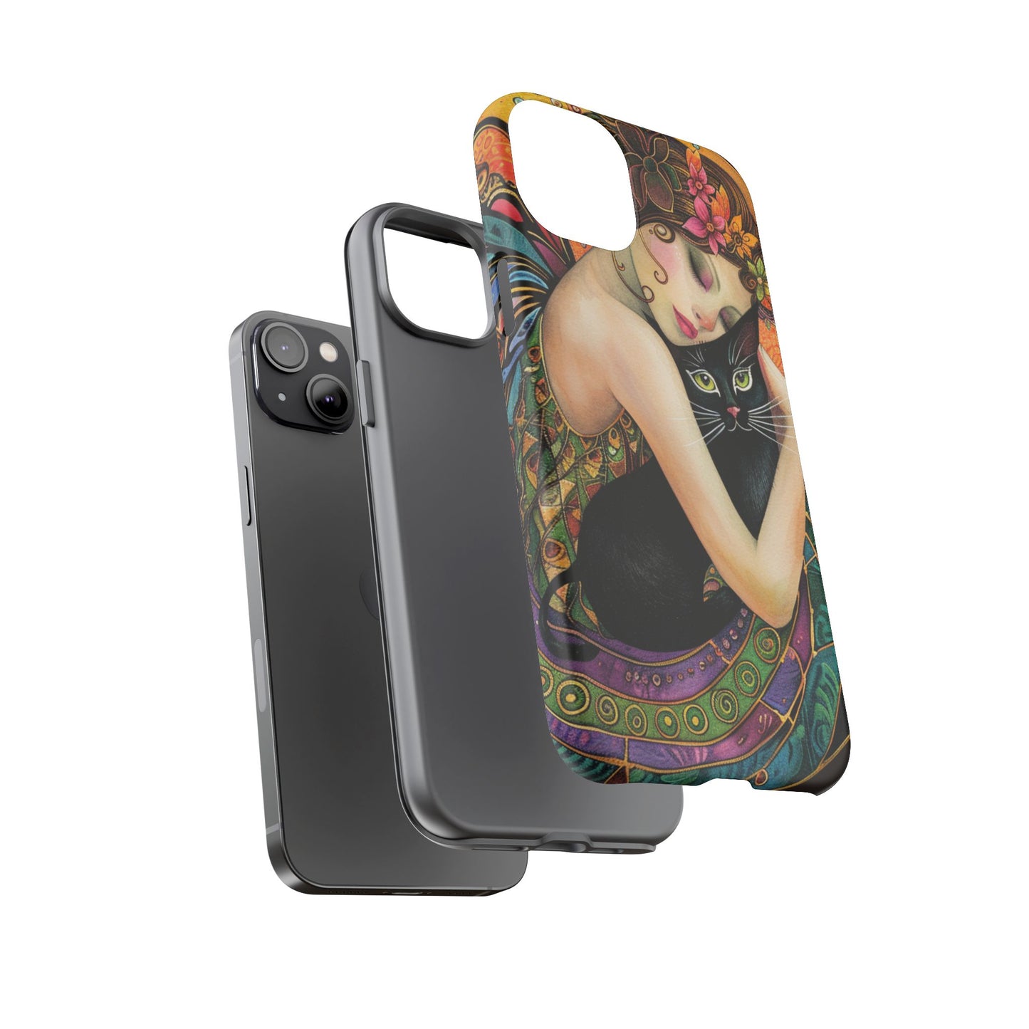 Colorful Art Phone Case with Cat and Fairy Design, Phone Cover Gift for Cat Lovers, Unique Floral Case, Magical Design, Vibrant Phone [...]