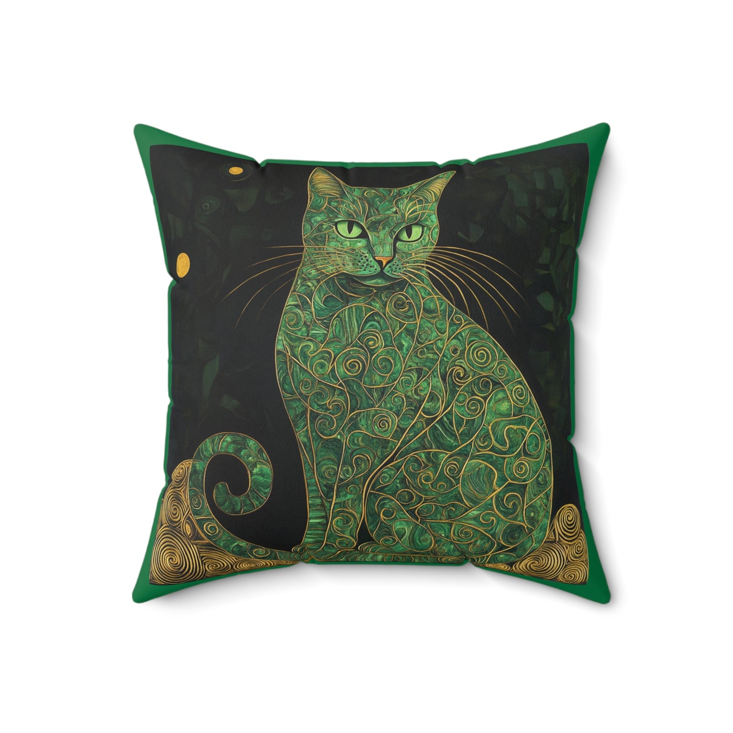 Crystal Cat Collection Malachite Cat Faux Suede Square Pillow, Cat Lover Home Decor, Cozy Accent Cushion