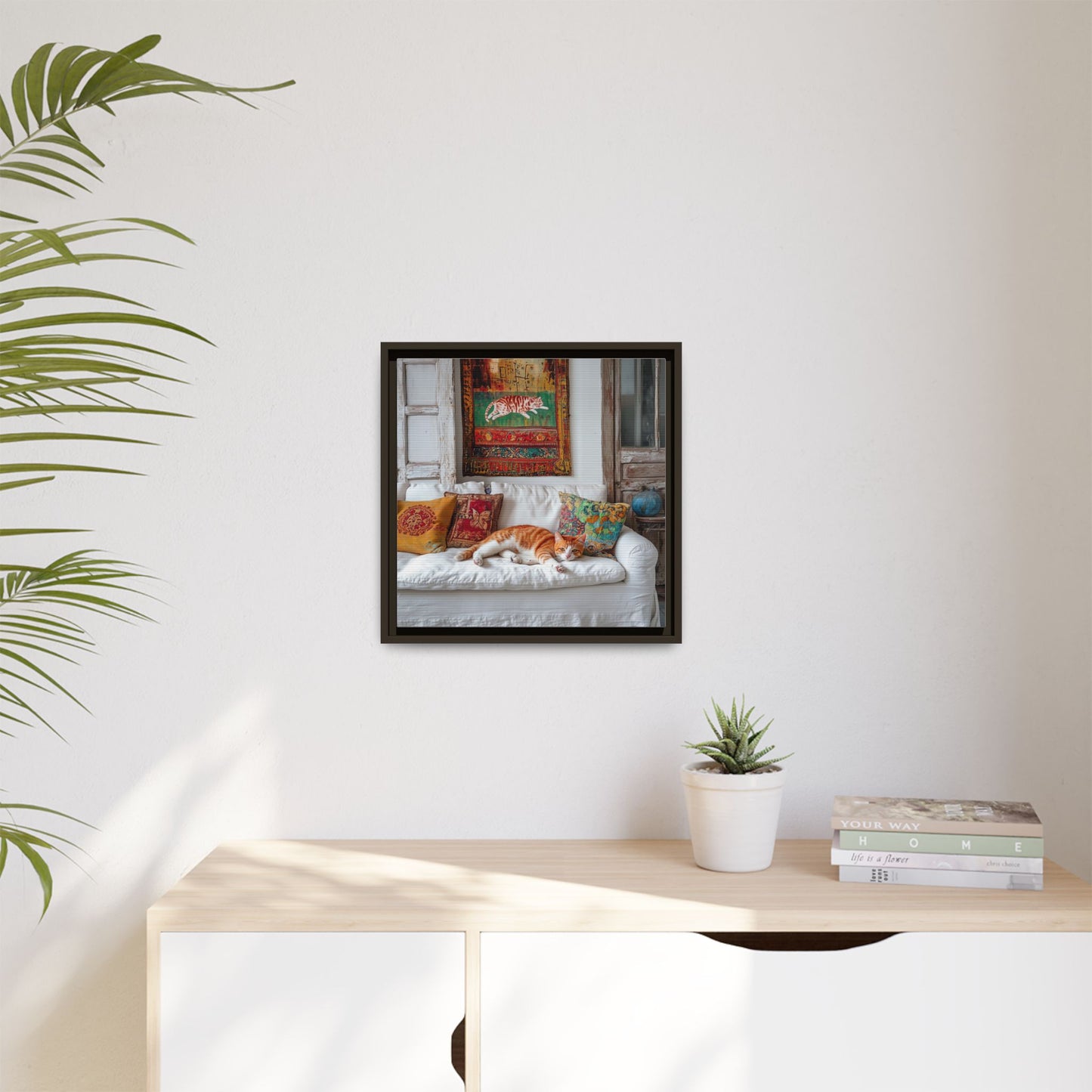 Orange Tabby "House Cat" Sleeping Ginger Cat Sofa Photo Framed Canvas