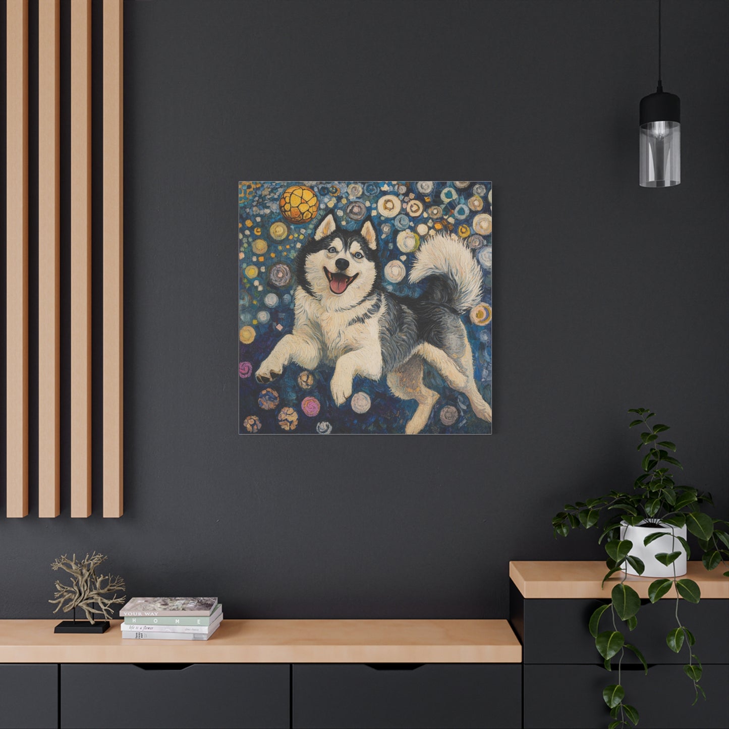 Joyful Husky Canvas Art, Pet Wall Decor, Dog Lovers Gift, Home Decoration, Animal Art, Husky Portrait