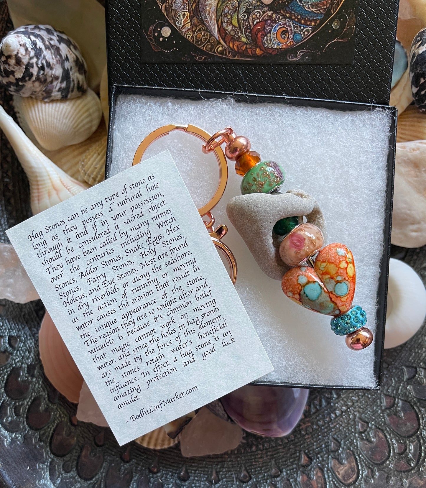 Slumber Mermaid Gift Box with Beach Stone and Bead Keychain
