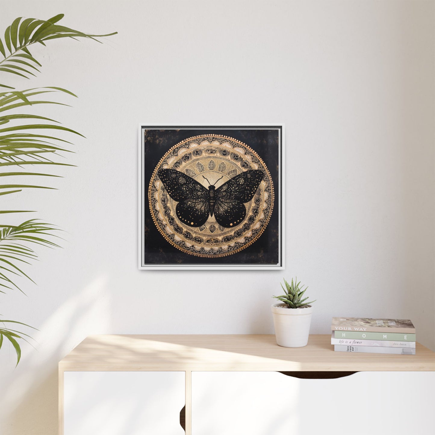 Black Moth Mandala Matte Canvas Framed | Wall Art