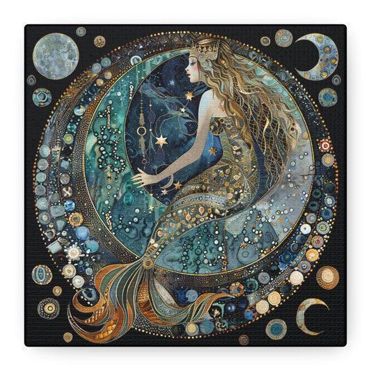 Mermaid Moon Canvas Art, Wall Decor, Nautical Art, Celestial Decor, Gift for Dreamers, Astrology Wall Hanging, Unique Home Decor