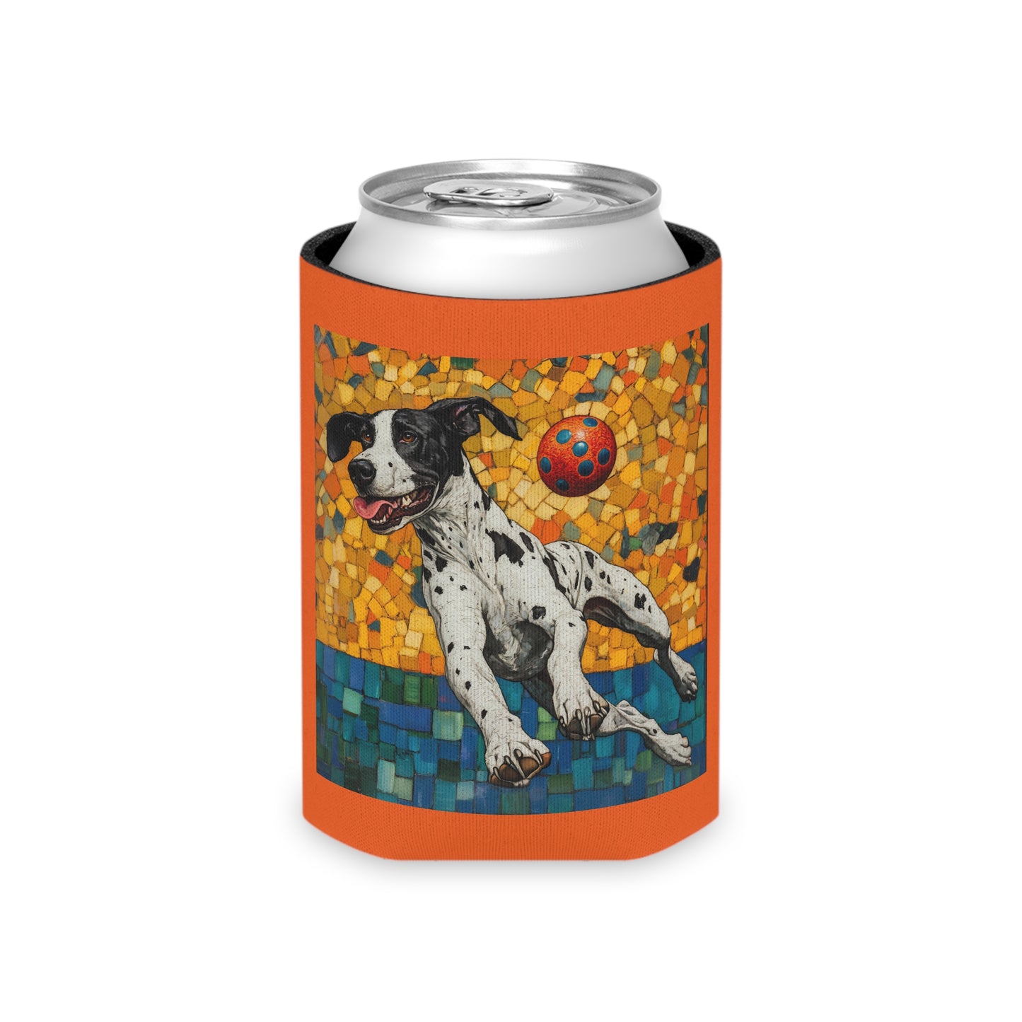 Great Dane Pickleball  Can Cooler | Dog Mosaic Illustration