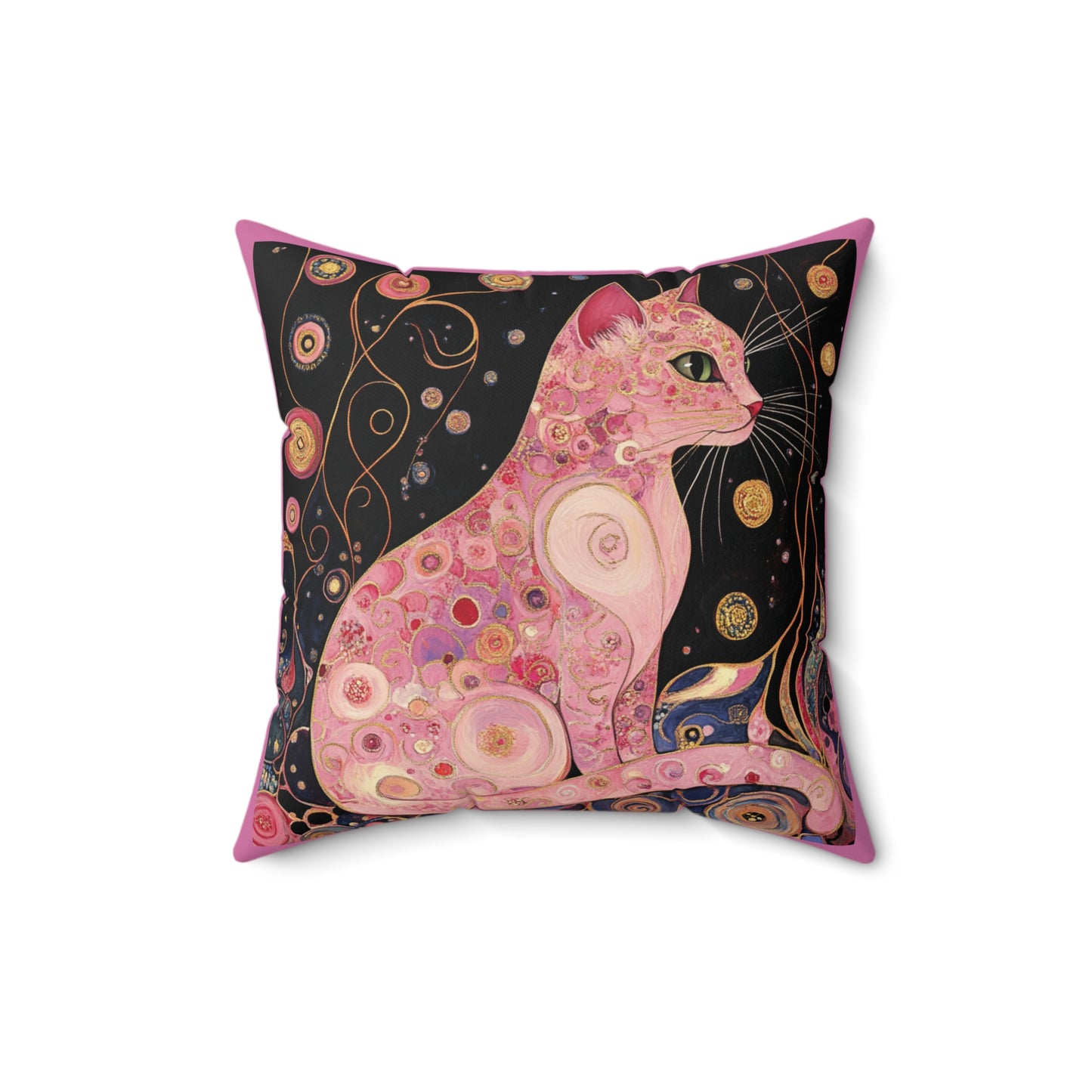 Crystal Cat Collection Rose Quartz Cat  Faux Suede Pillow | Cozy Home Decor | Cat Lover Gift | Square Pillow