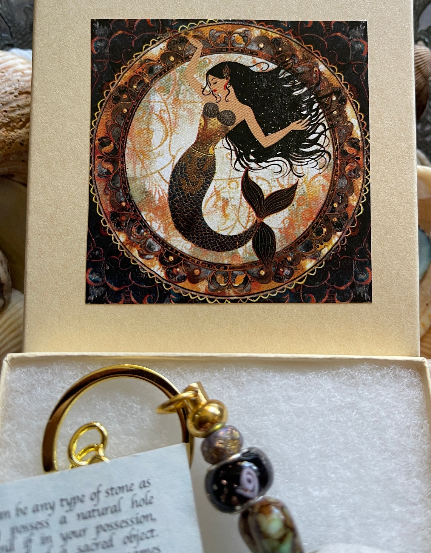 Mermaid Gift Box with Bead and Beach Stone Keychain