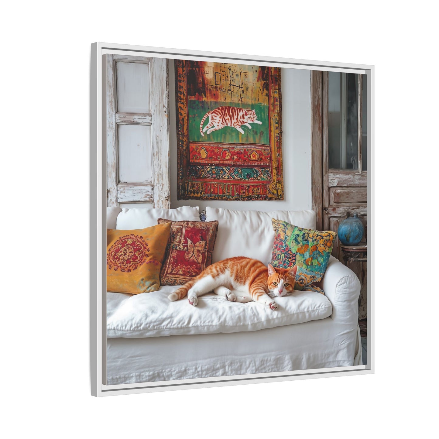 Orange Tabby "House Cat" Sleeping Ginger Cat Sofa Photo Framed Canvas