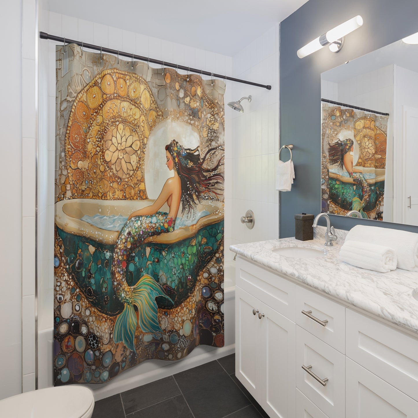Mermaid Shower Curtain, Ocean Vibes Bathroom Decor, Nautical Gift, Bohemian Style Home Decor, Sea Goddess Shower Curtain