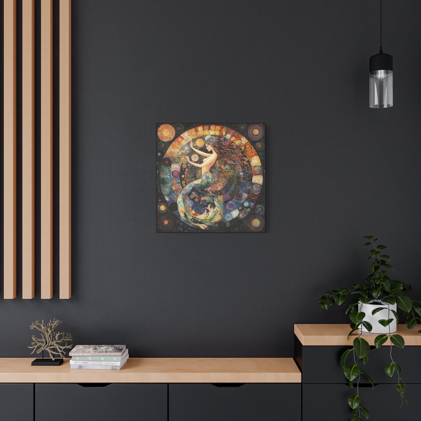Autumn Mermaid Canvas Art Print, Ocean Wall Decor, Boho Home Decor, Nautical Gift, Vibrant Artwork, Mermaid Lover Gift