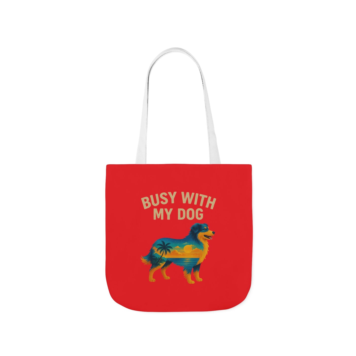 Busy With My Dog Canvas Tote Bag | Colorful Tropical Dog Illustration