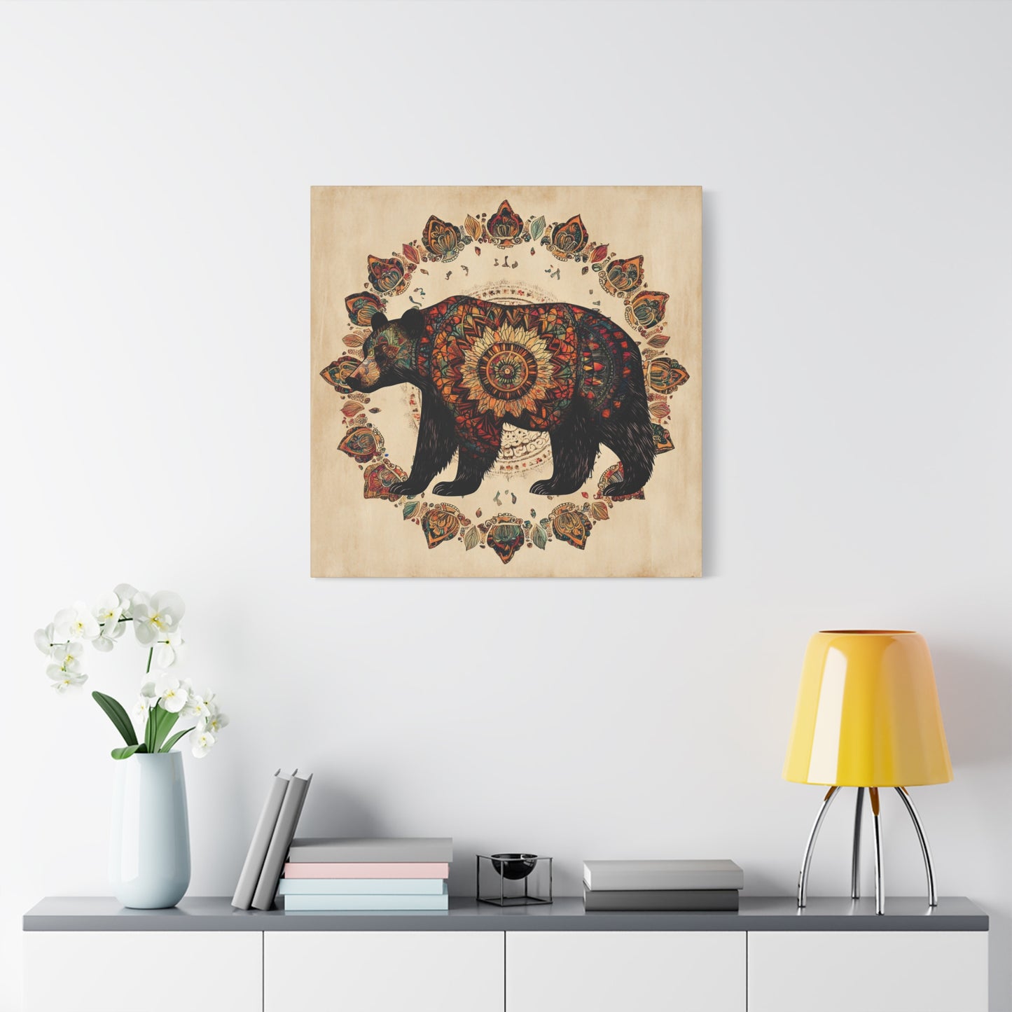 Bohemian Mandala Bear Matte Canvas Wall Art | Stretched Canvas