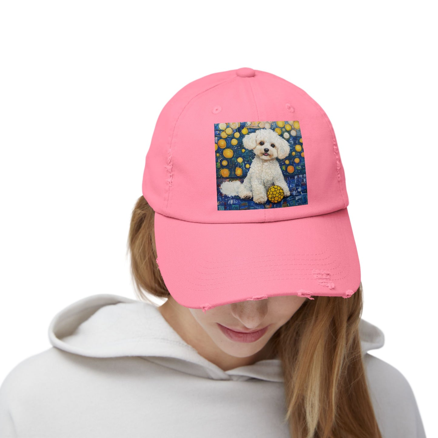 Bichon Frise Pickleball Unisex Distressed Cap with Adorable Dog Art | Pet Lover Gift, Casual Fashion, , Dog Mom Hat, Unique Dog Gift