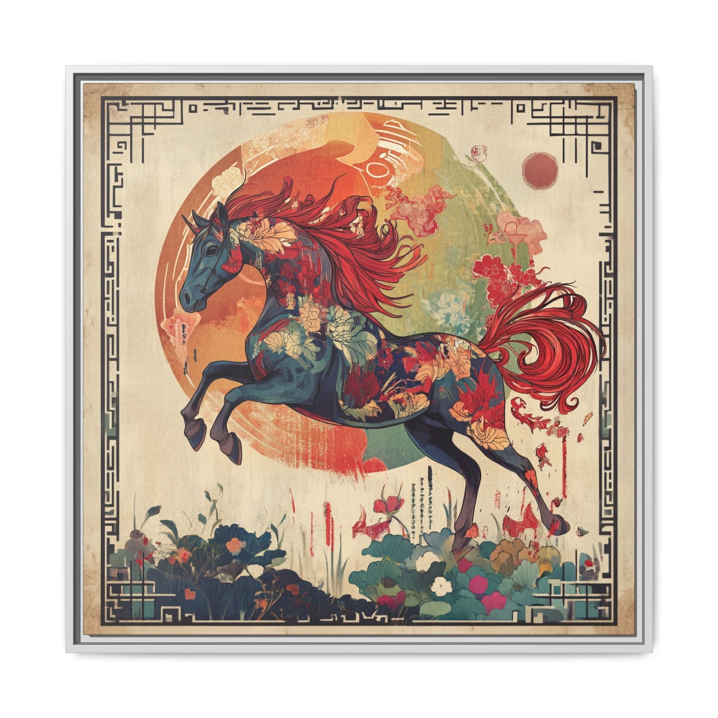 Fire Horse Year Matte Canvas Framed Print