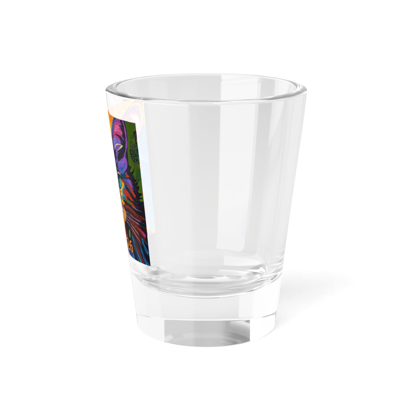 Happy New Year Colorful Pop Art Cat 2026 Shot Glass | Vibrant Feline Illustration
