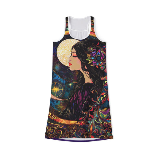 Goddess Moon Racerback Dress, Bohemian Summer Dress, Festival Clothing, Beachwear, Casual Dress, Gift for Her