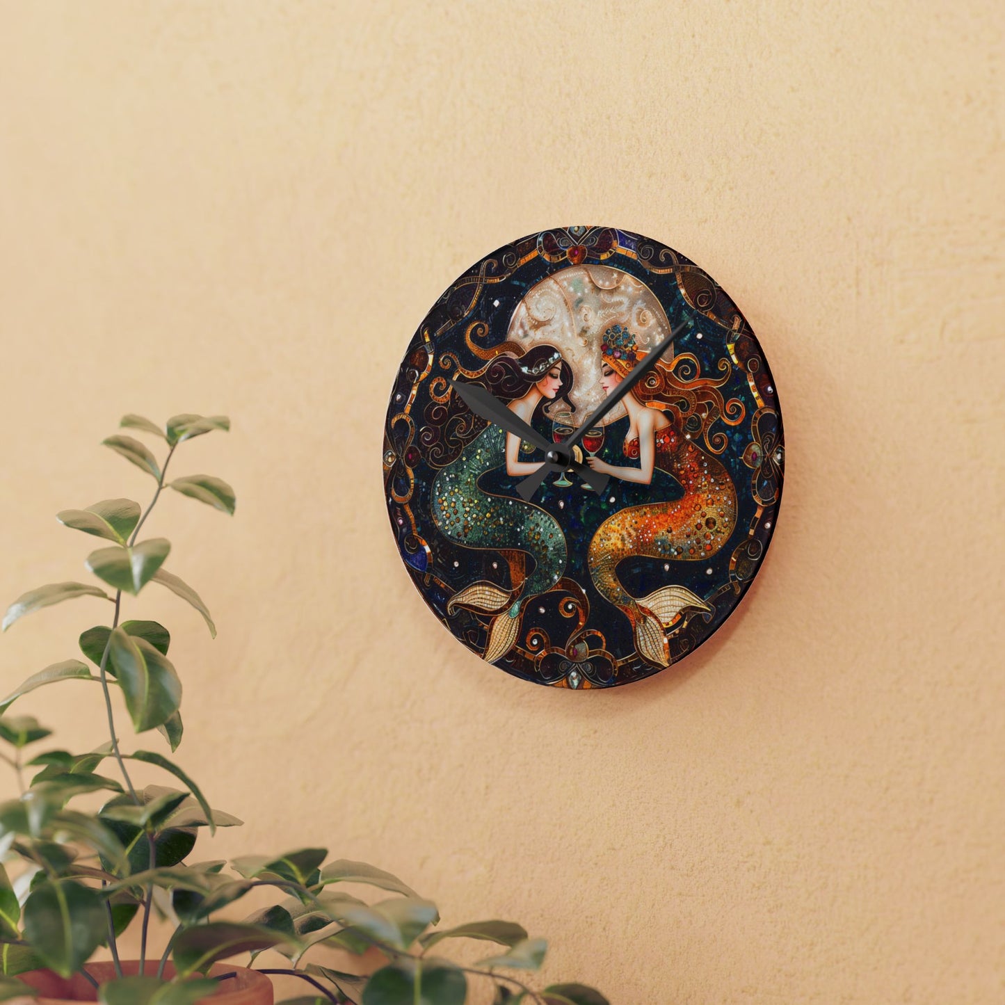 Wine Time Mermaid Wall Clock