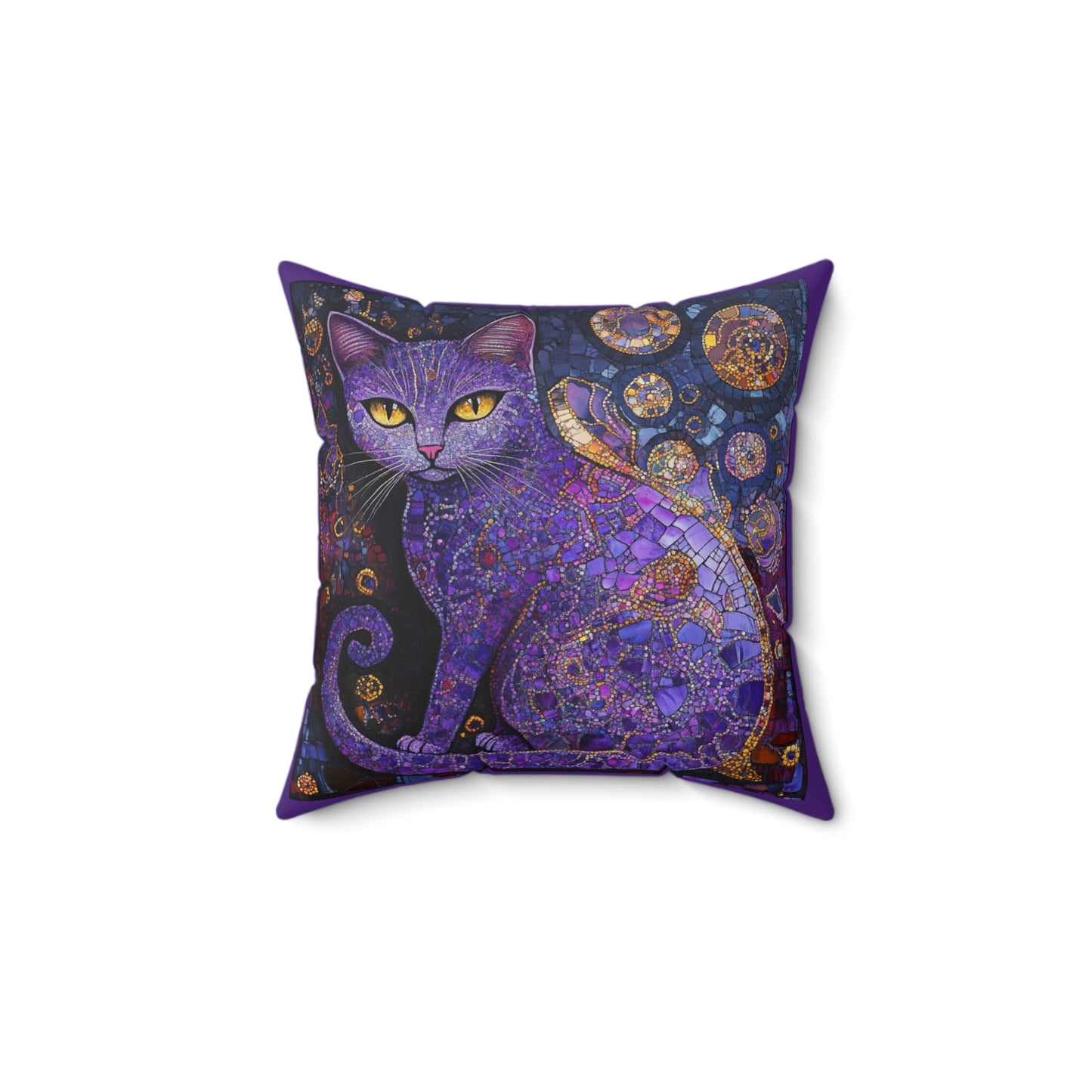 Crystal Cat Collection Amethyst Art Faux Suede Pillow, Decorative Cushion, Cat Lover Gift, Boho Home Decor, Unique Animal Pillow