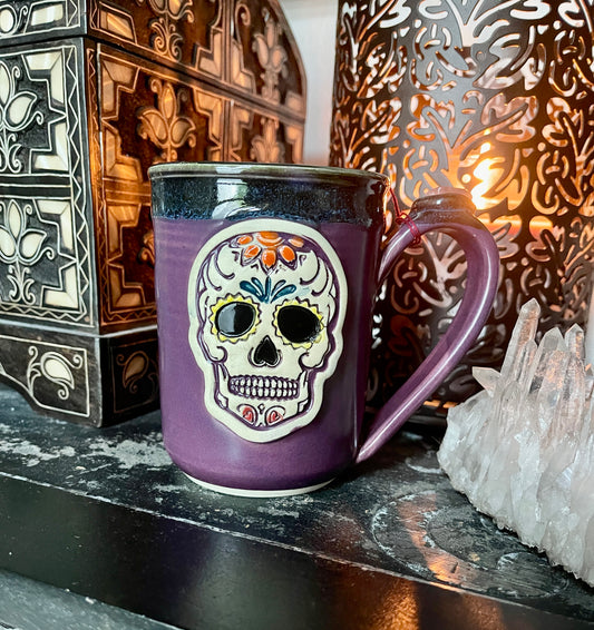 NWT Sugar Skull Mug with Genuine Rose Quartz Crystal, Bodhi Crystal Magic