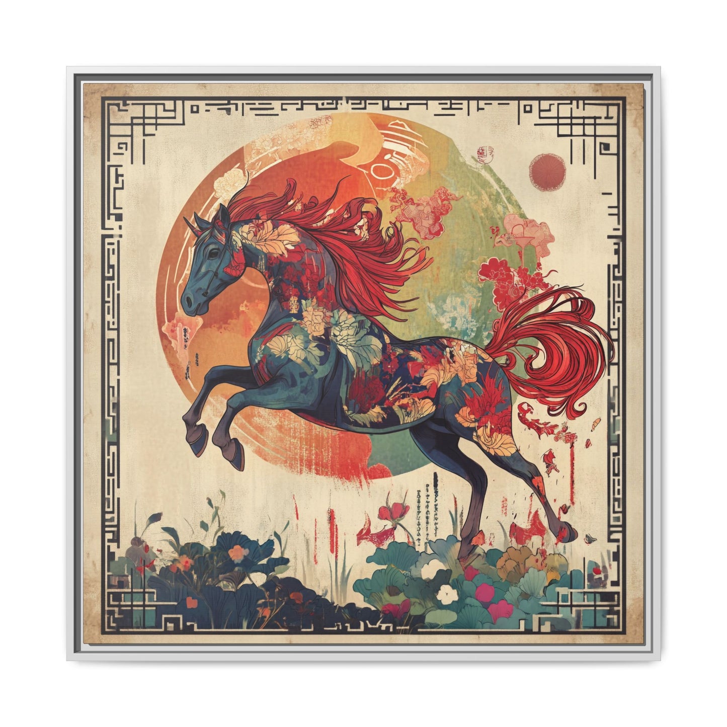 Fire Horse Year Matte Canvas Framed Print