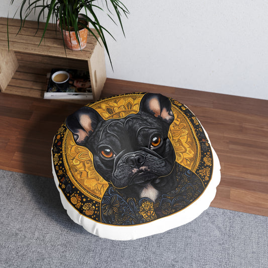 French Bulldog Tufted Floor Pillow, Round Pet Decor, Boho Home Accent, Dog Lover Gift, Cozy Living Room Style
