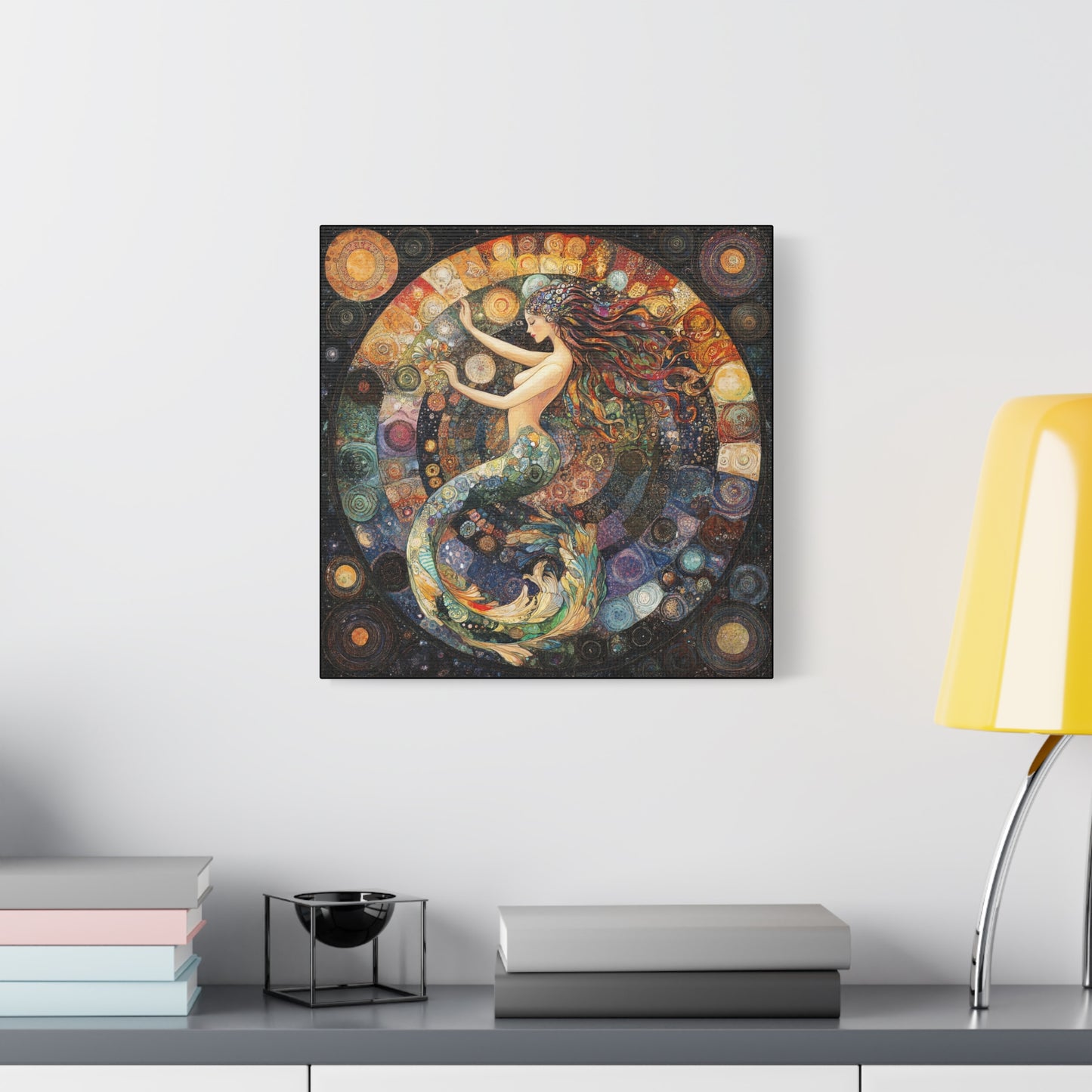 Autumn Mermaid Canvas Art Print, Ocean Wall Decor, Boho Home Decor, Nautical Gift, Vibrant Artwork, Mermaid Lover Gift