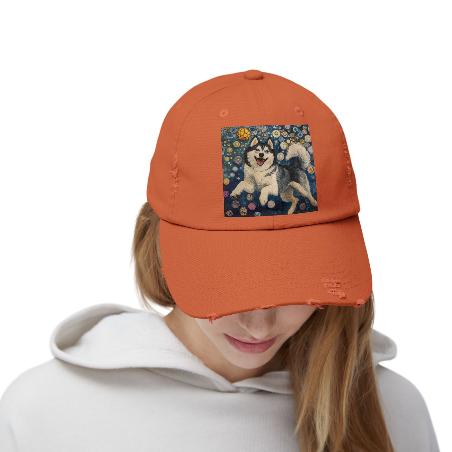 Husky Dog Cap, Distressed Adjustable Hat, Pet Lover Gift, Cute Casual Fashion, Unique Animal Apparel