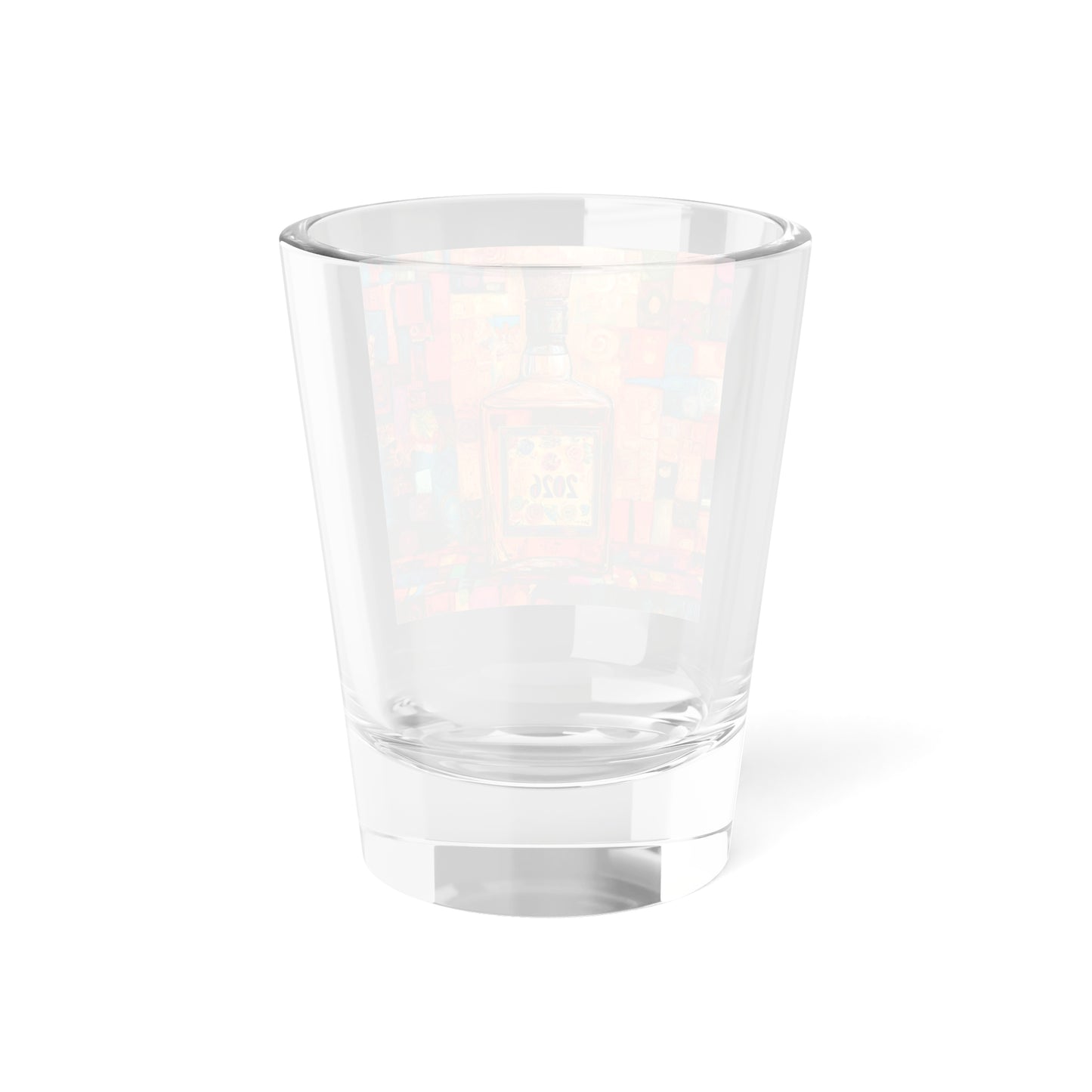 Happy New Year 2026 Tequila Bottle Artwork Shot Glass | Colorful Mosaic Barware