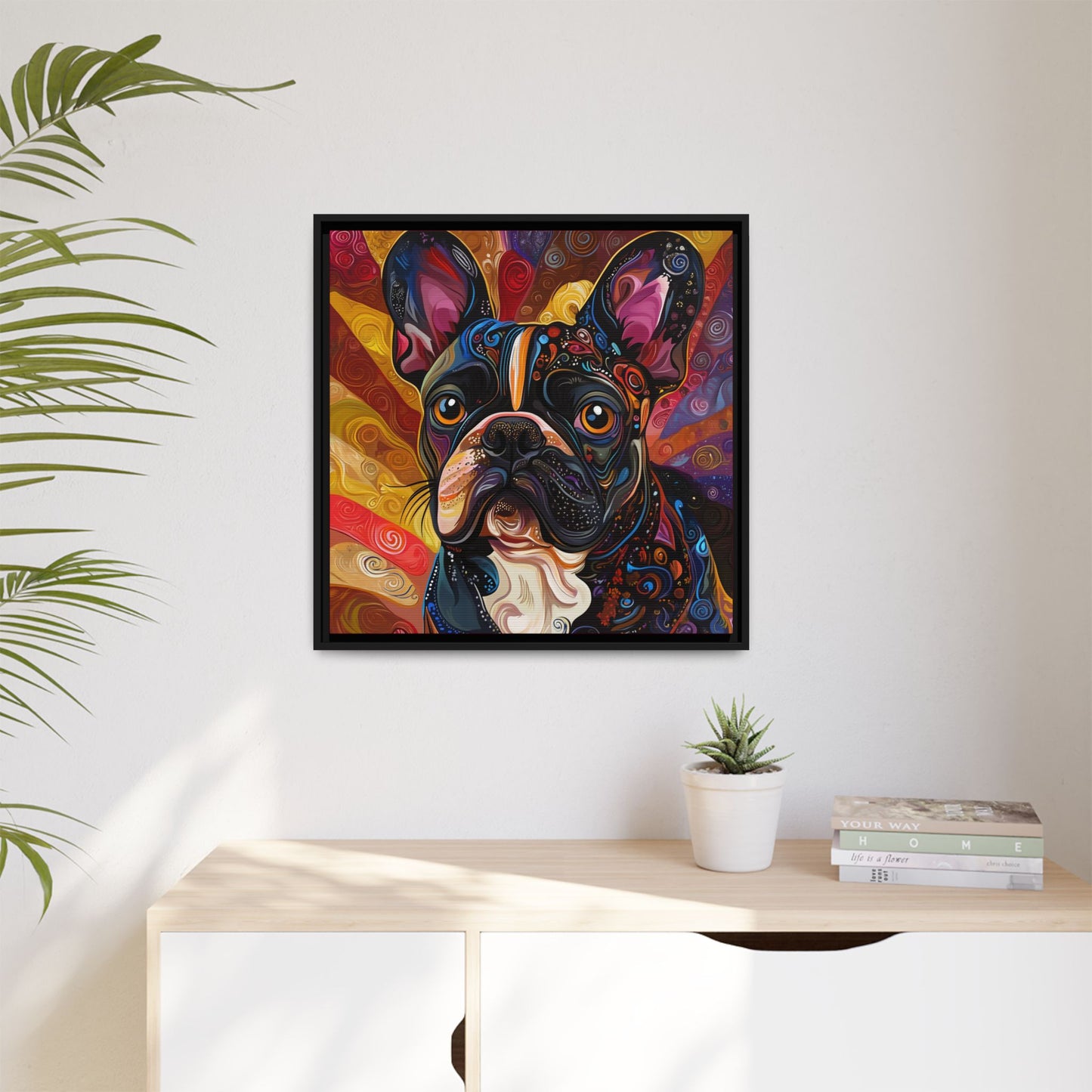 Colorful French Bulldog Pop Art Canvas Framed Wall Art | Matte Canvas