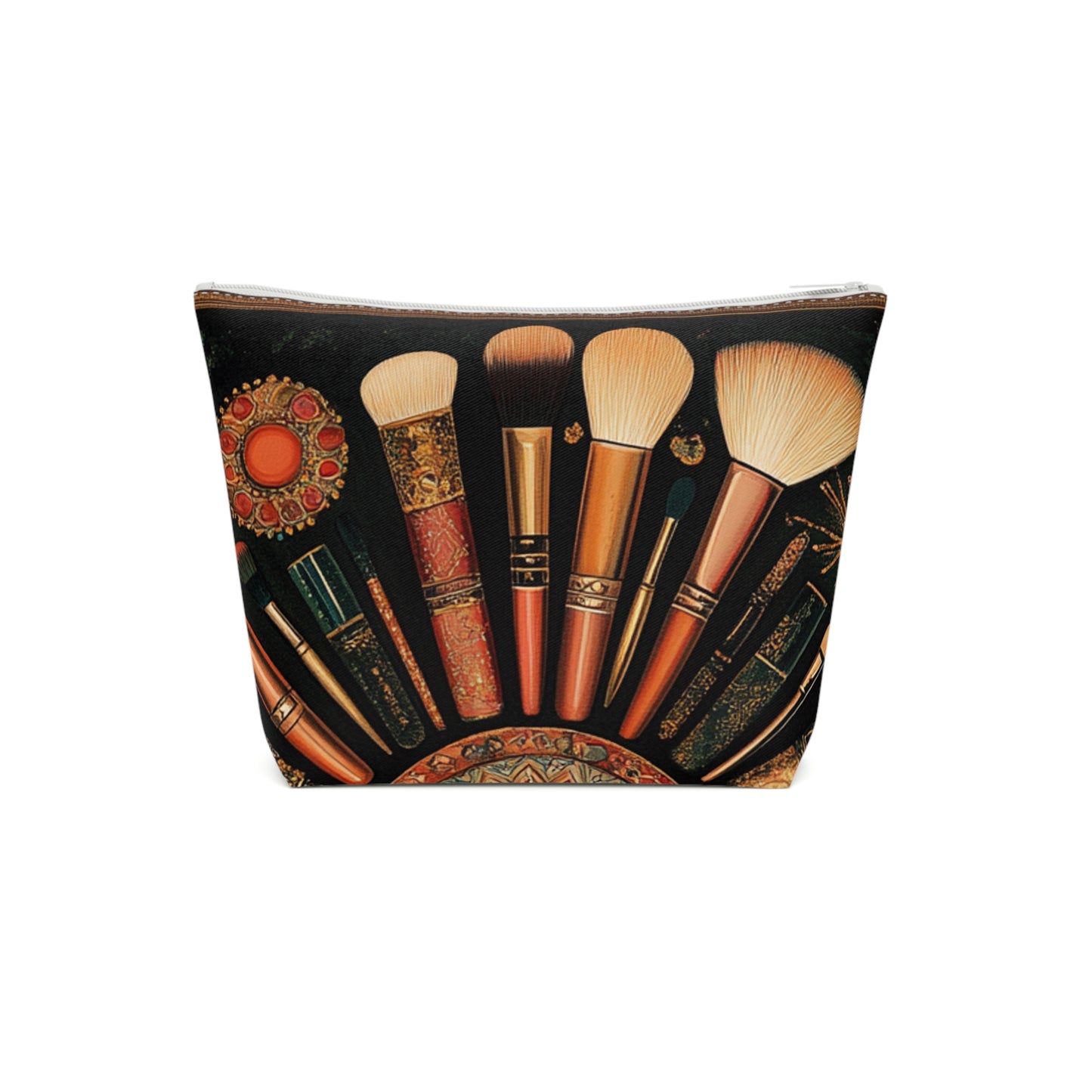 Artistic Vintage Look Makeup Bag, Bohemian Cosmetic Pouch, Travel Toiletry Case, Gift for Beauty Lovers, Vintage Brush Design