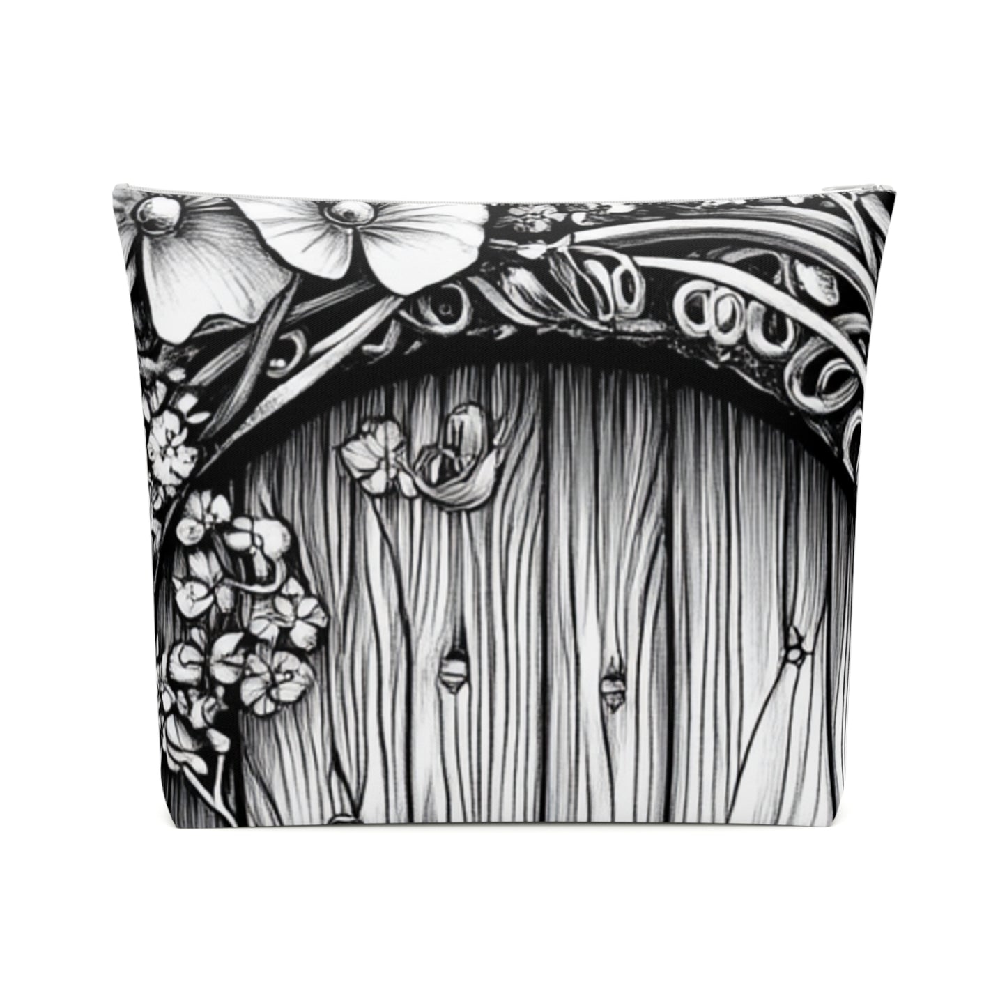 Fairy Door Cotton Cosmetic Bag, Floral Makeup Pouch, Gift for Her, Earthy Storage Bag, Travel Toiletry Organizer, Eco-Friendly
